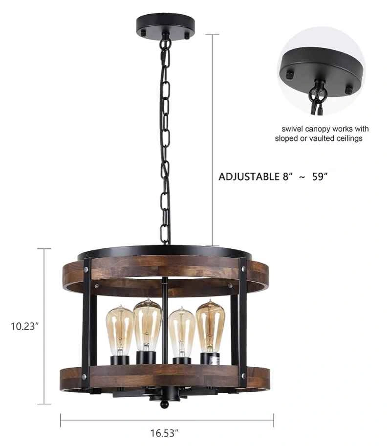 4-Light Large Rustic Farmhouse Wood Drum Pendant Light - photo 2
