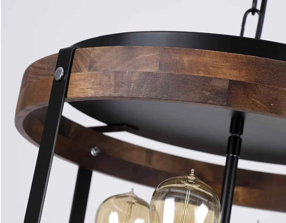 4-Light Large Rustic Farmhouse Wood Drum Pendant Light - photo 3