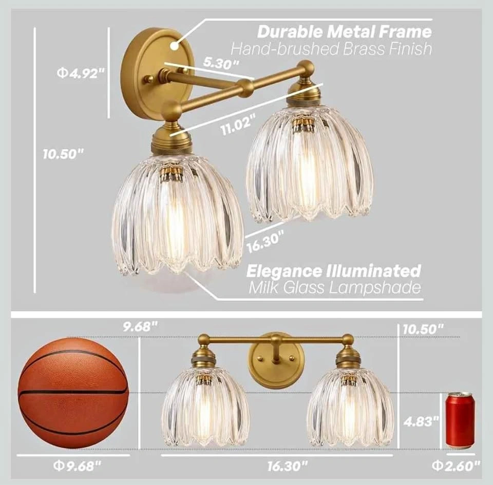 Vintage 2-Light Gold Bathroom Light Fixtures