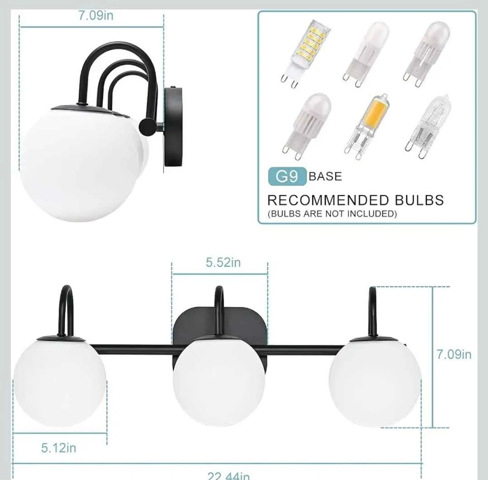 Modern 3-Light Vanity Light with Milk White Glass Globes - photo 3