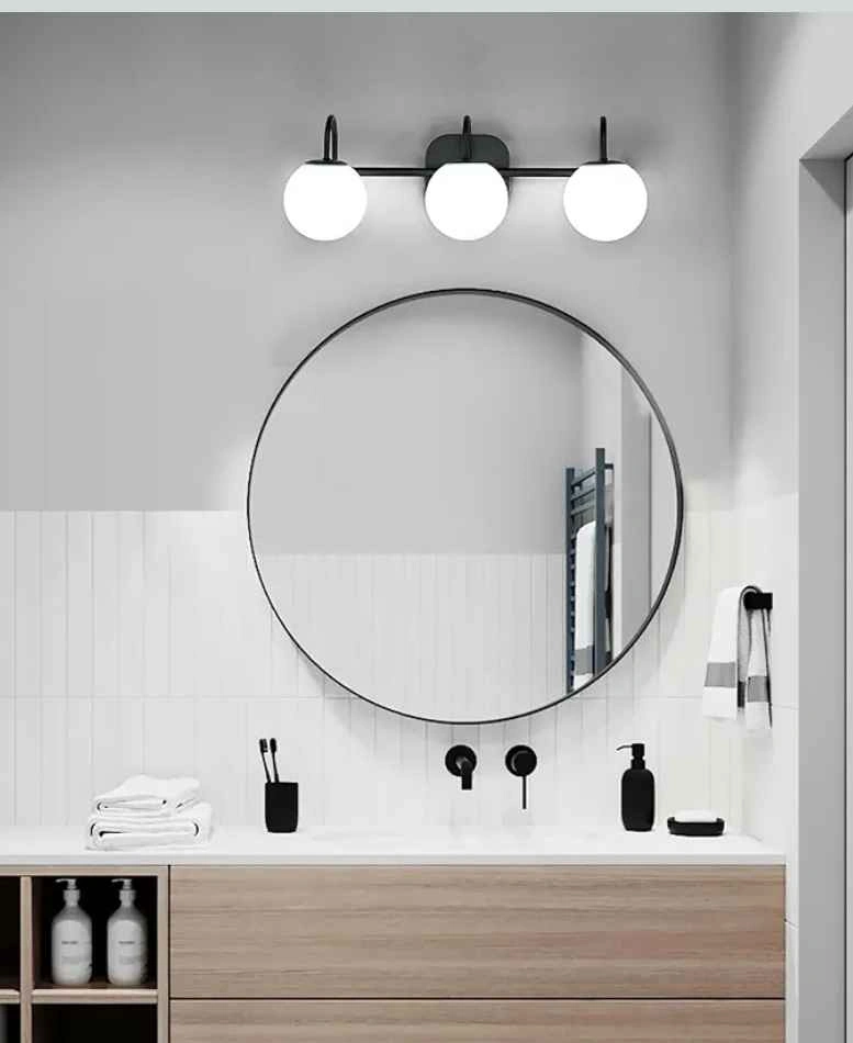 Modern 3-Light Vanity Light with Milk White Glass Globes - photo 4