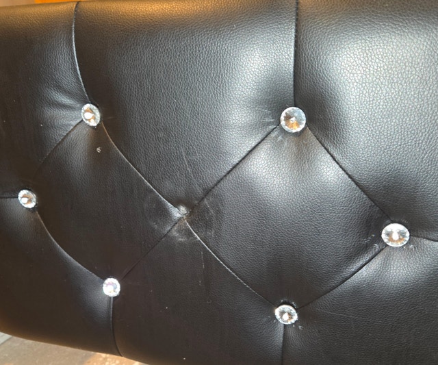 Black Leather Padded Night Stand with Crystal Jewel Detailing