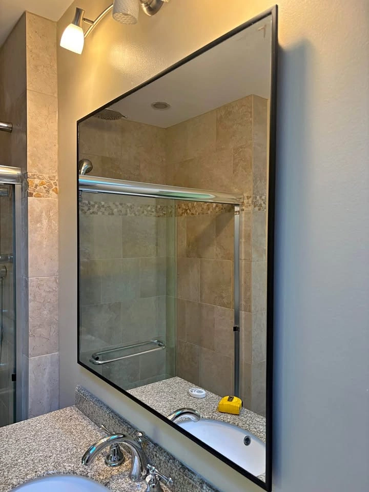 Large Black Framed Bathroom Mirror 35.5inches square
