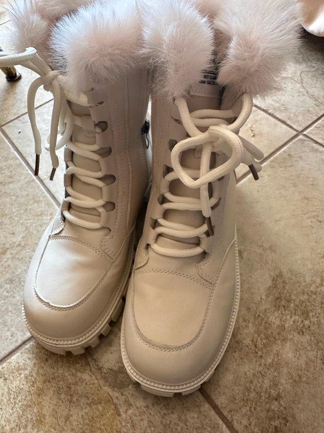 Beige Fluffy Platform Boots