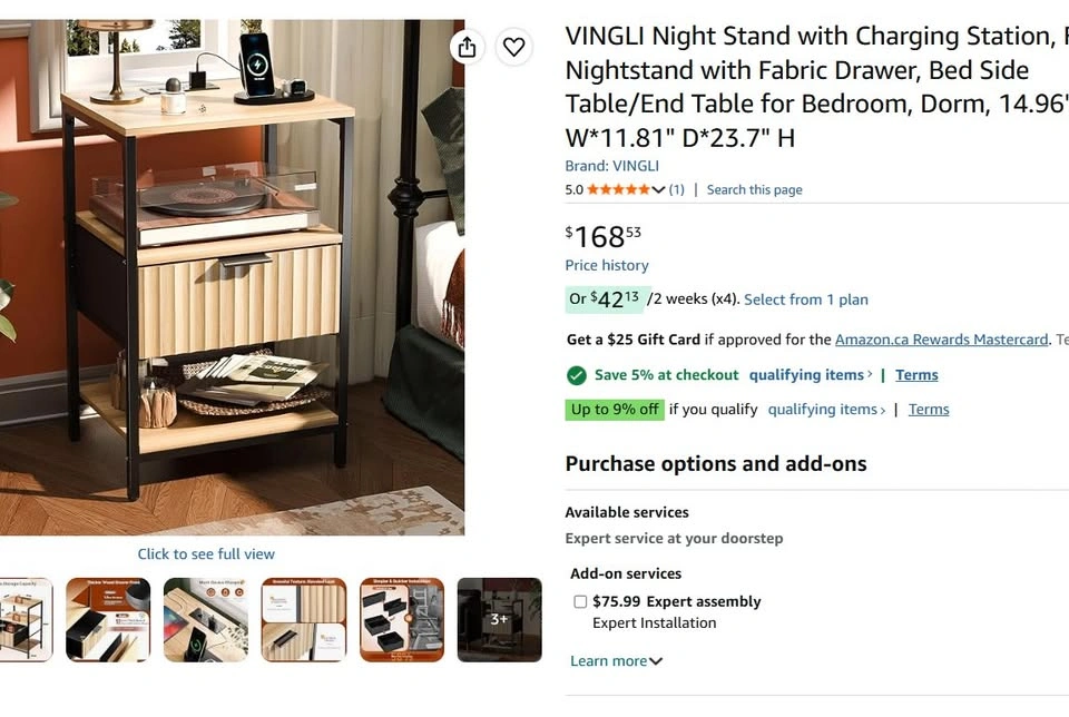 NEW Fluted Nightstand w/ Built-in Charging (Walnut) - photo 4
