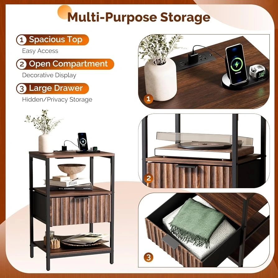 NEW Fluted Nightstand w/ Built-in Charging (Walnut) - photo 5