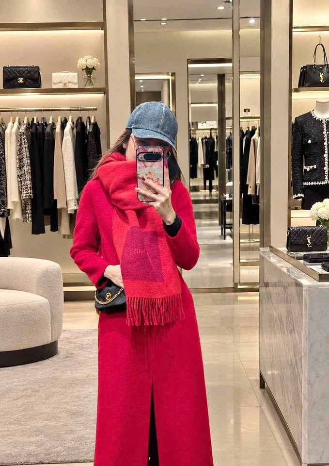 Fitted Red Long Wrap Coat with Belt (100% Wool)