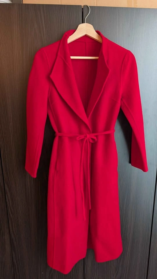 Fitted Red Long Wrap Coat with Belt (100% Wool) - photo 2