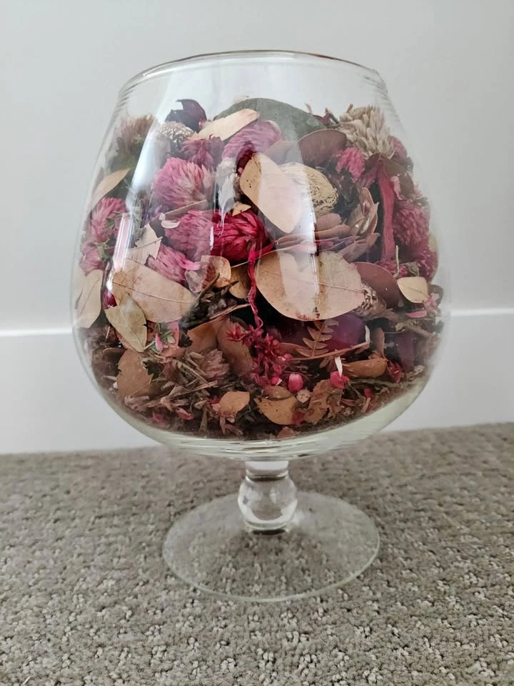 Large Glass Brandy Snifter Vase with Potpourri Centerpiece