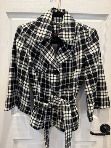East 5th Black & White Belted Jacket 3/4 Sleeve Size M