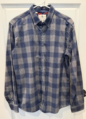 Mens LARGE Steel & Jelly British Design Blue & Gray Plaid Shirt