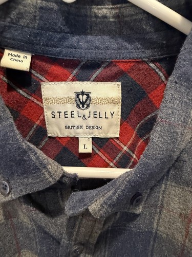 Mens LARGE Steel & Jelly British Design Blue & Gray Plaid Shirt - photo 2