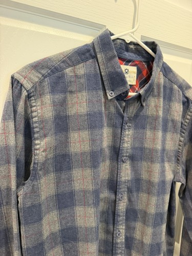 Mens LARGE Steel & Jelly British Design Blue & Gray Plaid Shirt - photo 3