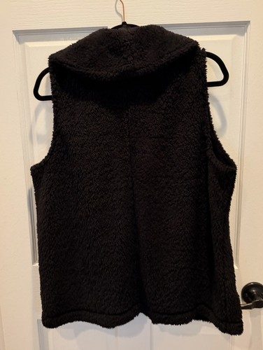 LOFT Open Front Black SHERPA VEST Size Women's LARGE With Pocket - photo 2