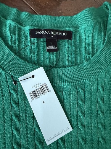 Banana Republic Sweater Womens LARGE Green Lightweight Cable Kni - photo 2