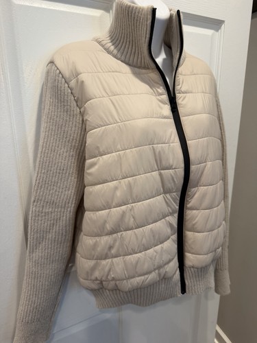Women’s Large Beige Puffer Jacket with Knit Sleeves & Neck - photo 4