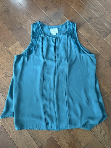 Anthropologie Teal Sleeveless Blouse Women’s SZ 6 Chiffon Lace