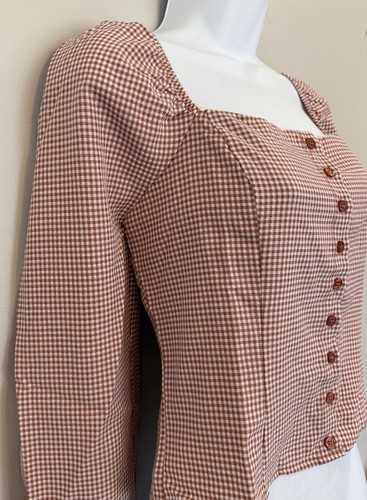 Lulus Women’s Top Demure and Sweet Terracotta Gingham SM - photo 2