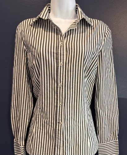 Zara Grey/White Striped Collared Button-Up Shirt