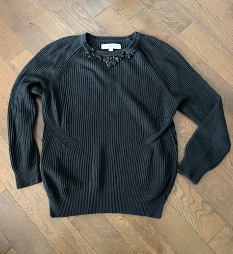 Ann Taylor LOFT Womens MED Black Beaded Neck Sweater