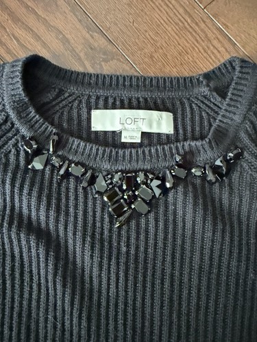 Ann Taylor LOFT Womens MED Black Beaded Neck Sweater - photo 2