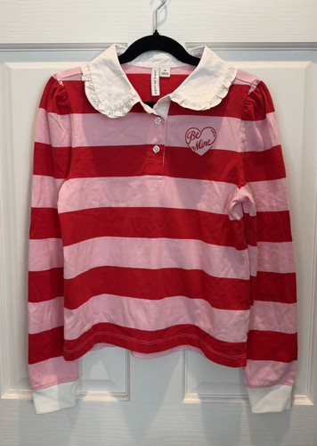 Janie & Jack Girls Size 10 Rugby Striped Heart Valentine Shirt