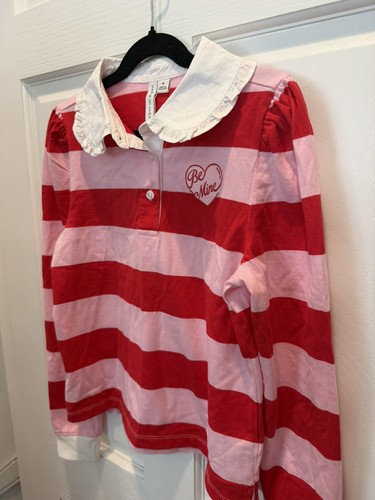 Janie & Jack Girls Size 10 Rugby Striped Heart Valentine Shirt - photo 2