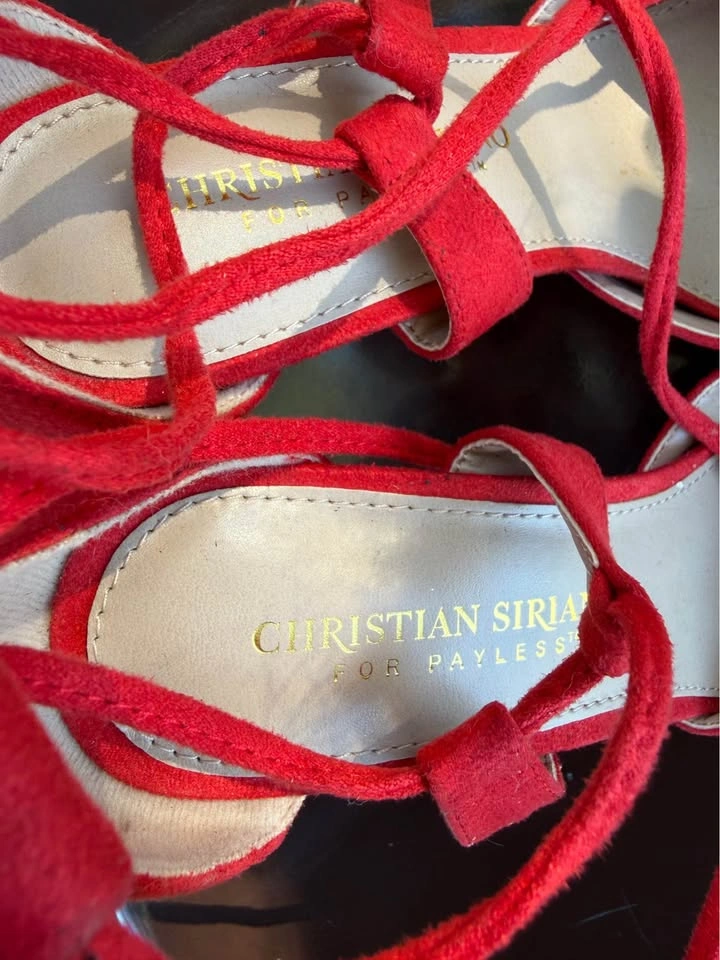 Christian Siriano Red Lace Up Heels 6.5 - photo 2