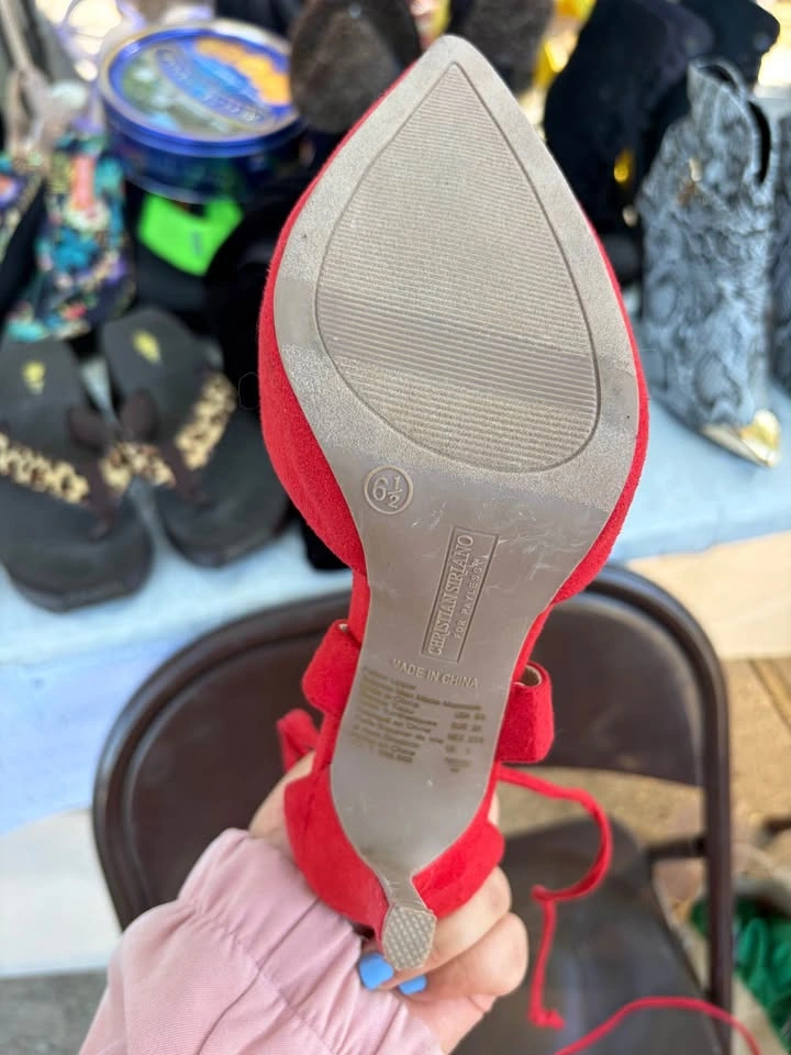 Christian Siriano Red Lace Up Heels 6.5 - photo 3