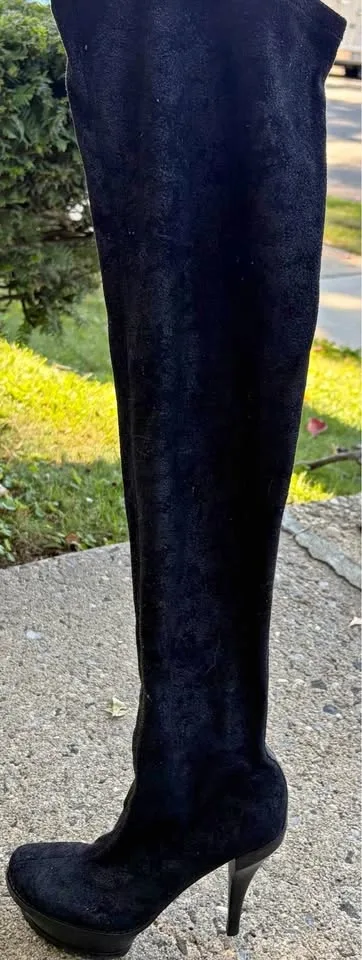 Black Suede Donald J. Pliner Knee High Heeled Boots