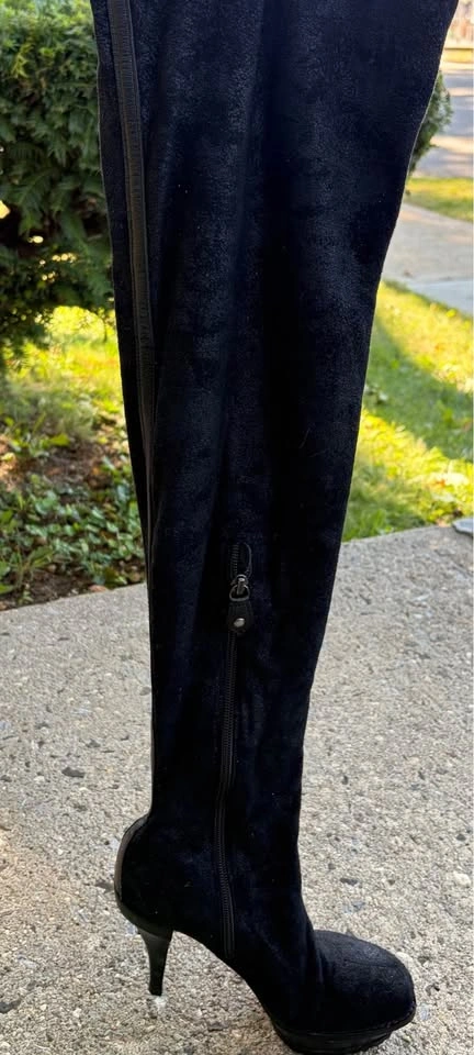 Black Suede Donald J. Pliner Knee High Heeled Boots - photo 3
