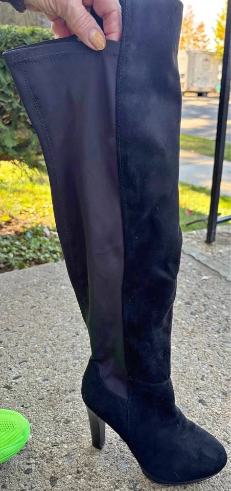 Suede Black Knee High Boots