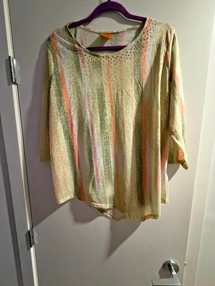 Ruby Rd. Woman Striped Studded 3/4 Sleeve Top