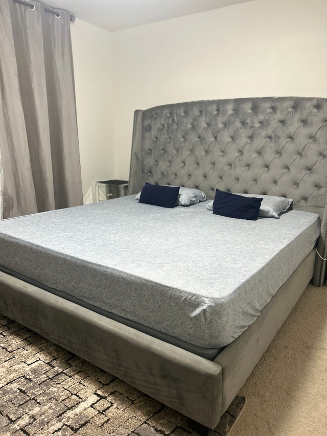 Moving sale - Grey Velvet Upholstered Bed Frame