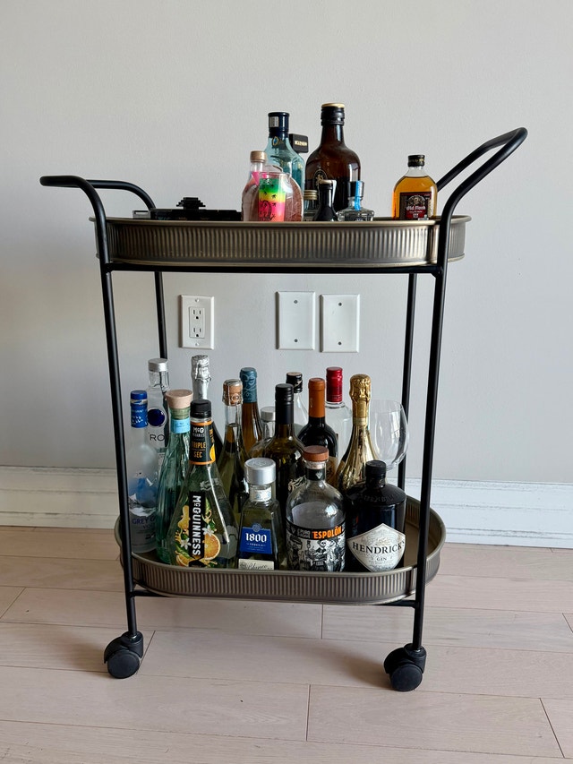 2-Tier Metal Bar Cart with Wheels