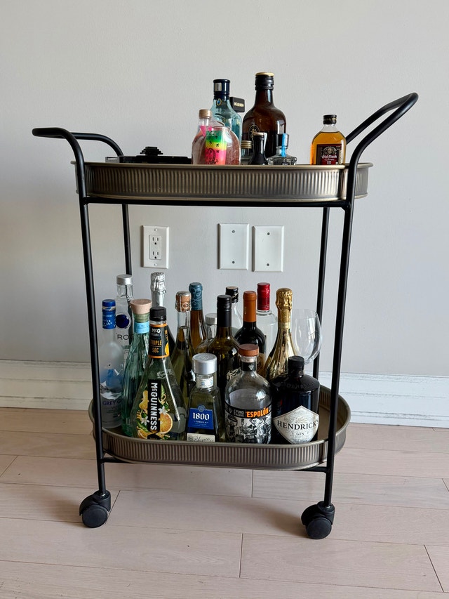 2-Tier Metal Bar Cart with Wheels - photo 2