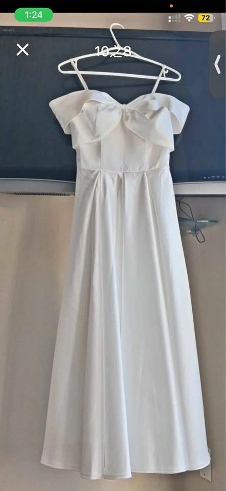Satin Off-shoulder White Long Dress
