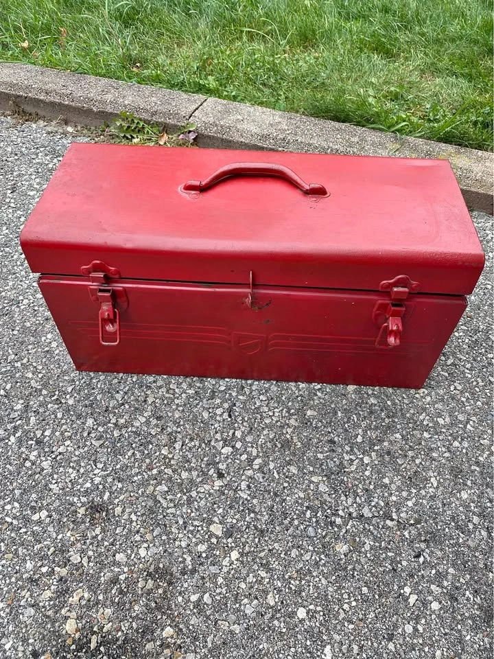 Vintage beach industries red metal tool box