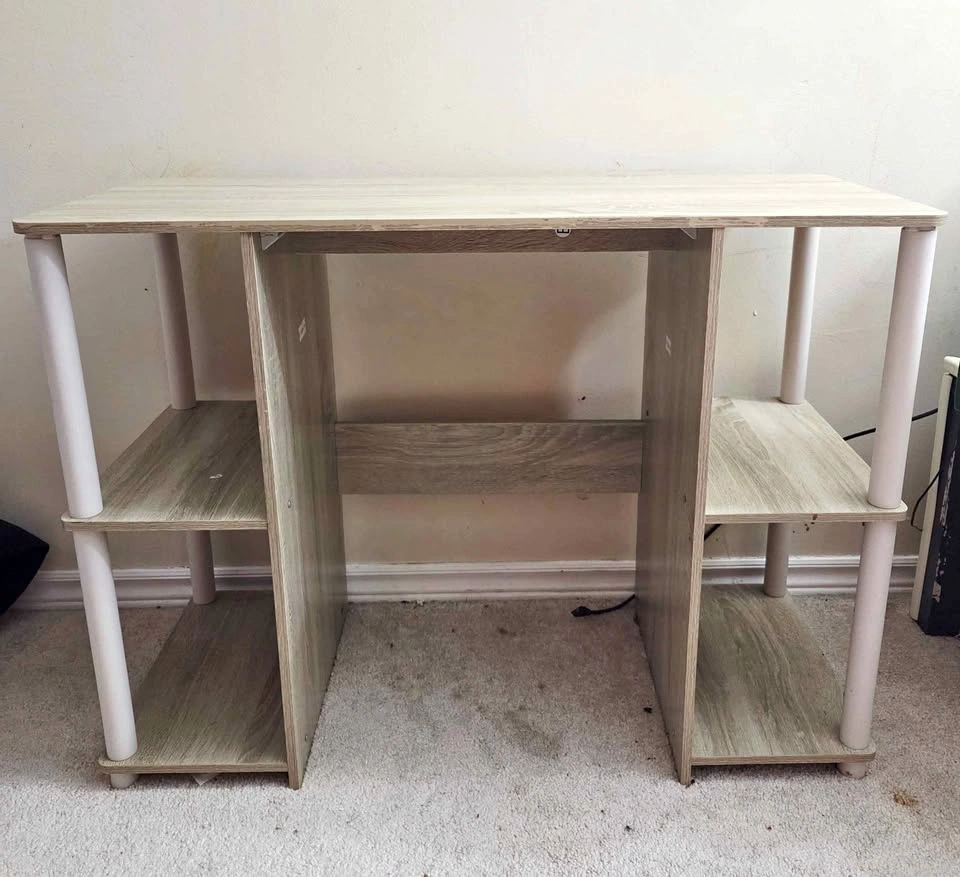 Wooden Study/Computer Table with Side Shelves – Good Condition