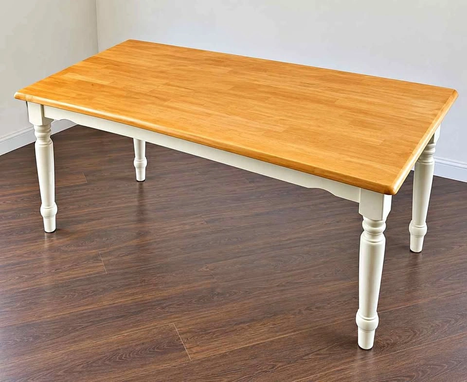 Rectangular Wood Top Dining Table with White Turned Legs
