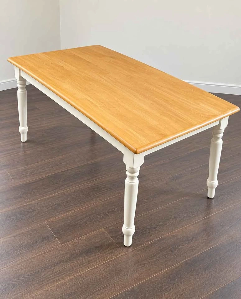 Rectangular Wood Top Dining Table with White Turned Legs - photo 2
