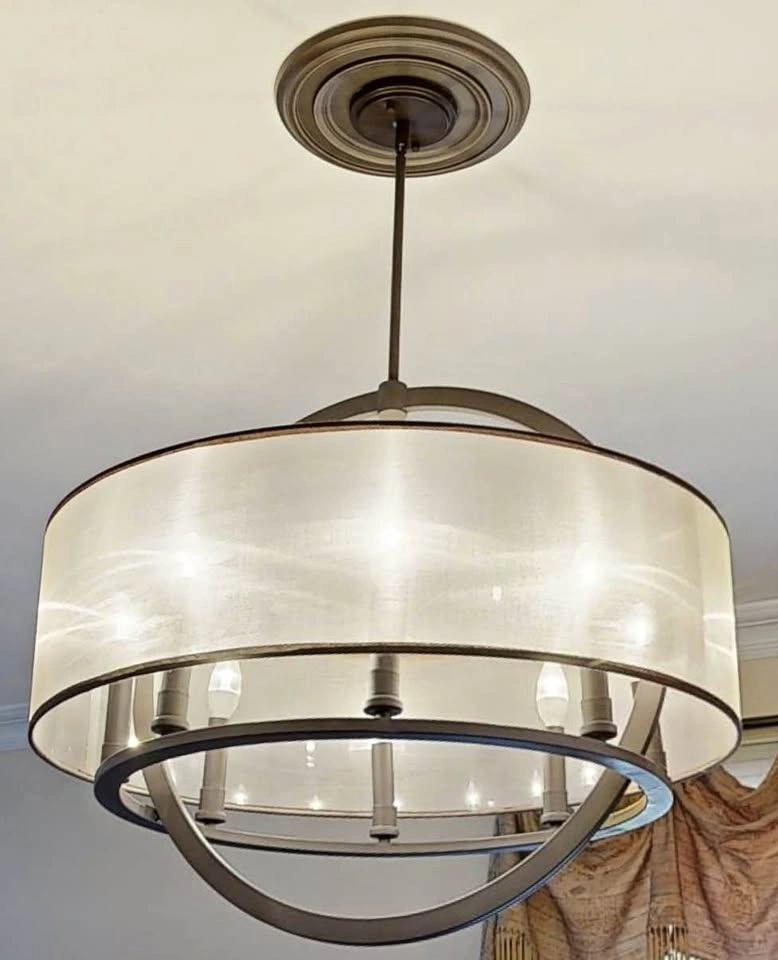 Modern Bronze Drum Chandelier with Fabric Shade
