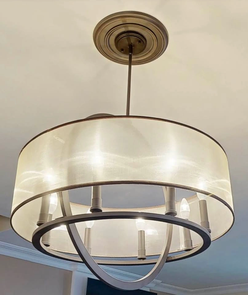 Modern Bronze Drum Chandelier with Fabric Shade - photo 2