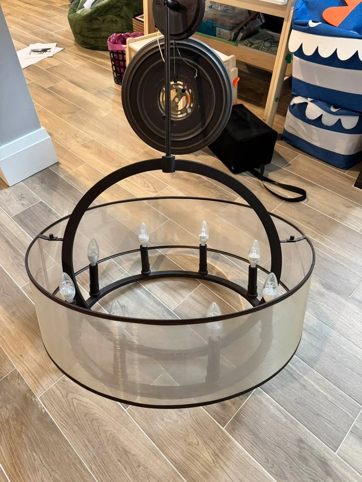 Modern Bronze Drum Chandelier with Fabric Shade - photo 4