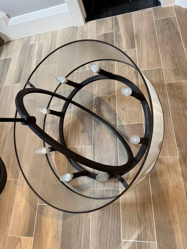 Modern Bronze Drum Chandelier with Fabric Shade - photo 5