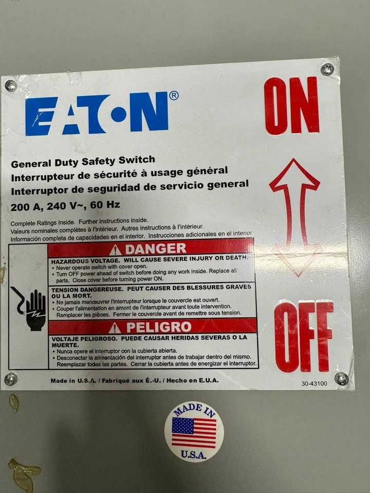 Eaton 200A 240V General Duty Safety Switch - photo 2