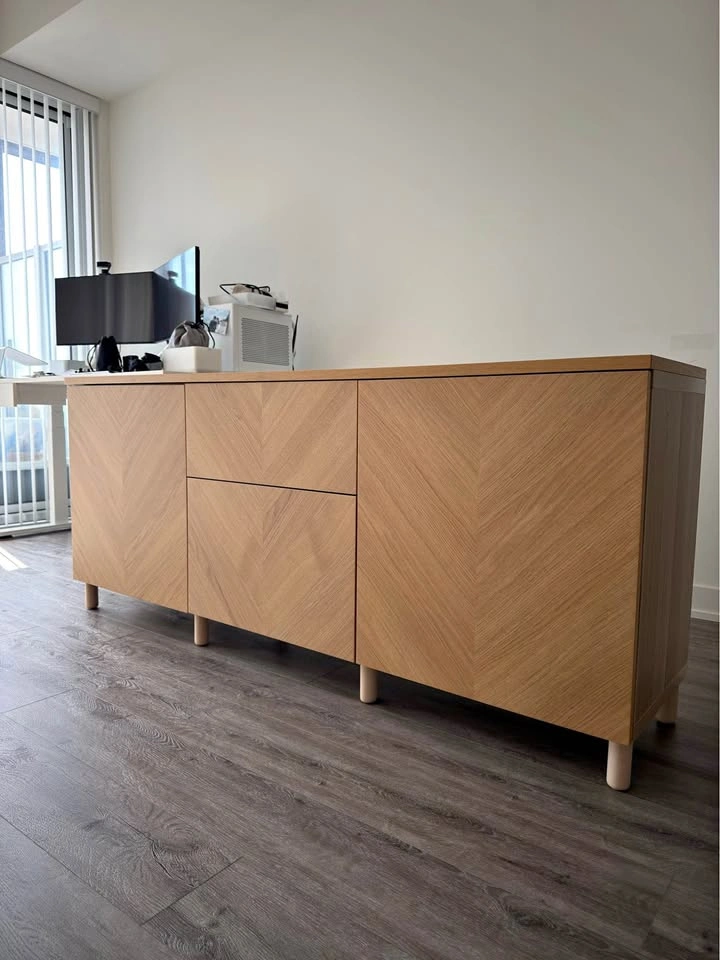 2 Drawer 2 Shelf Oak Sideboard Cabinet