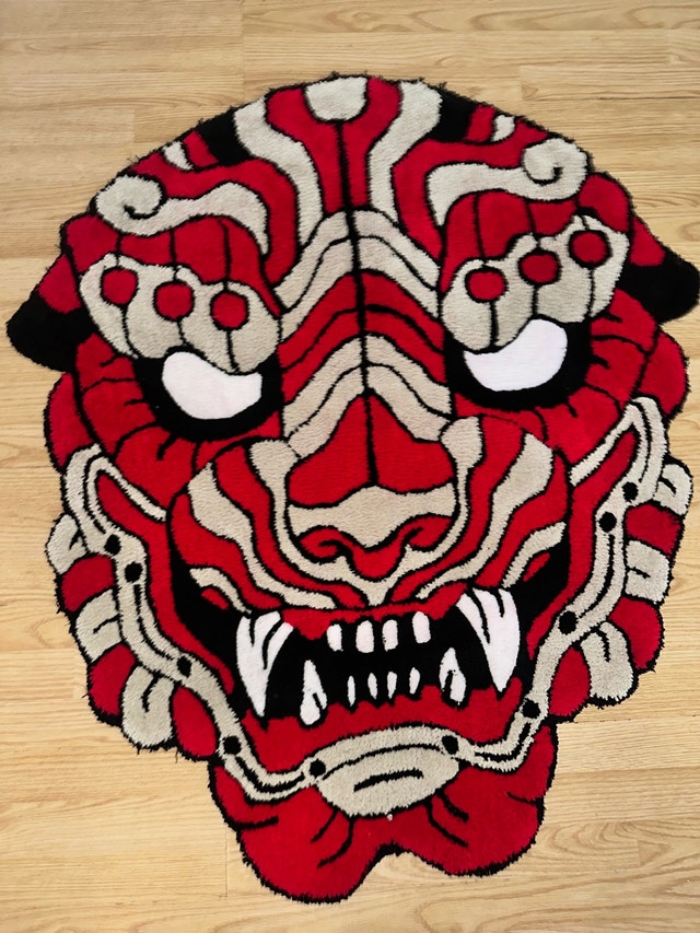 Handmade Red Oni Mask Tufted Rug / Wall Art - photo 3