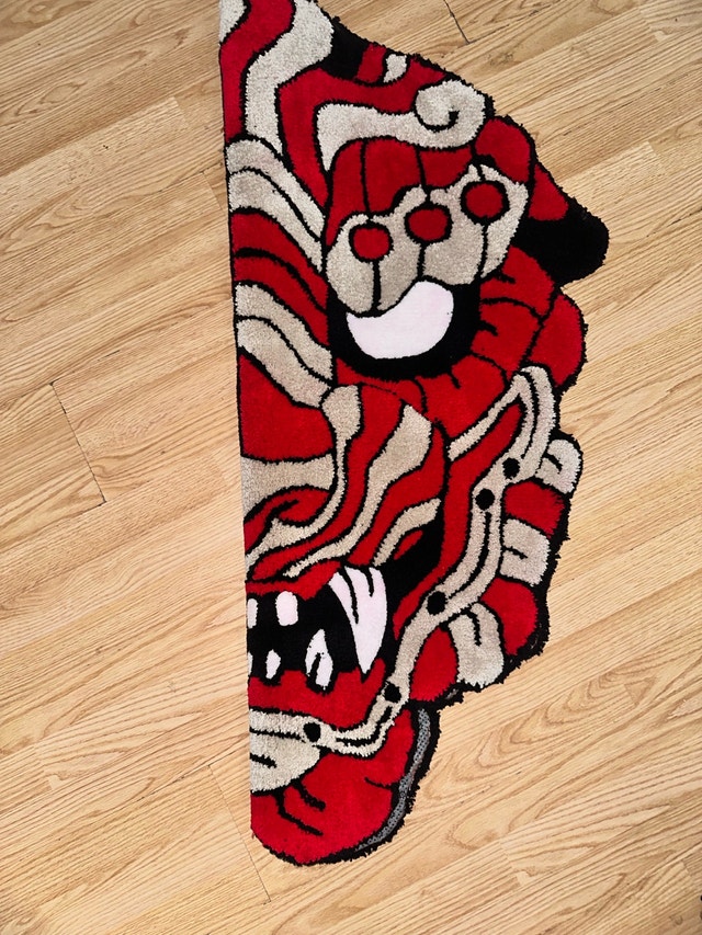 Handmade Red Oni Mask Tufted Rug / Wall Art - photo 5