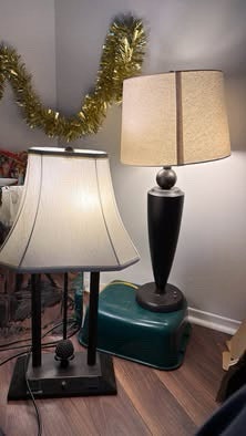 2 Heavy Solid Table Lamps - Built-in Power Outlet + Bulbs
